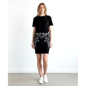 Maille A Venir Paris Skirt Sz S Black Embroidered Heart Paisley Made France